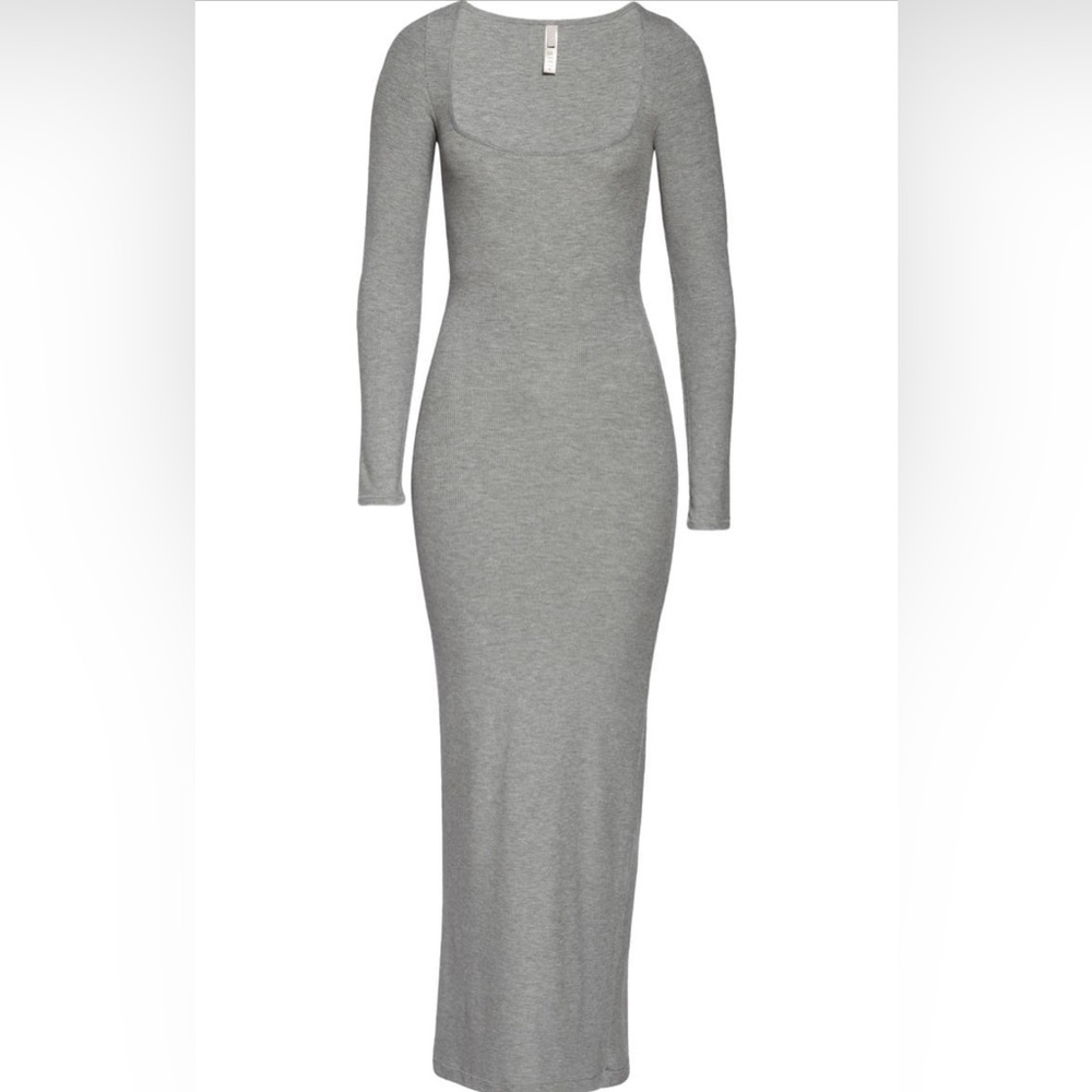 Skims Soft Lounge Long Sleeve Maxi Dress - Heather Grey - Sz. Small